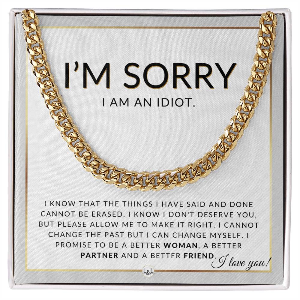 I Am Sorry Gift For Him - I Can Change - Apology Gift For Husband, Fiancé or Boyfriend - Men's Chain Necklace + Heartfelt Message - Liliana and Liam