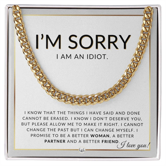 I Am Sorry Gift For Him - I Can Change - Apology Gift For Husband, Fiancé or Boyfriend - Men's Chain Necklace + Heartfelt Message - Liliana and Liam