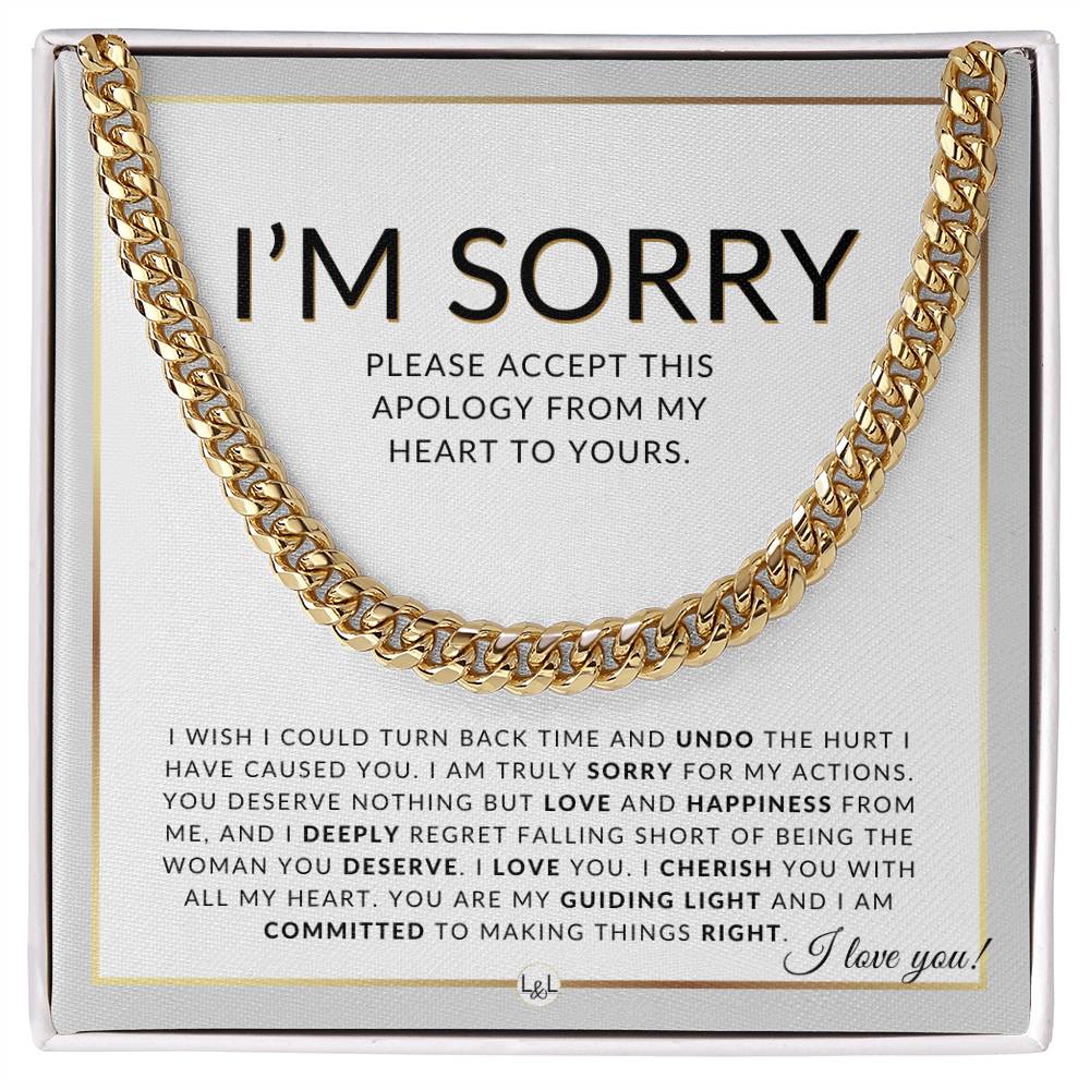 I Am Sorry Gift For Him - I Deeply Regret Falling Short - Apology Gift For Husband, Fiancé or Boyfriend - Men's Chain Necklace + Heartfelt Message - Liliana and Liam