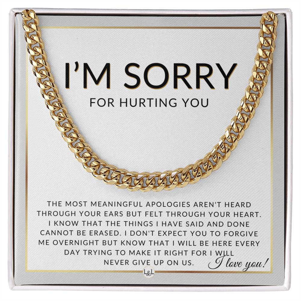 I Am Sorry Gift For Him - Never Giving Up - Apology Gift For Husband, Fiancé or Boyfriend - Men's Chain Necklace + Heartfelt Message - Liliana and Liam