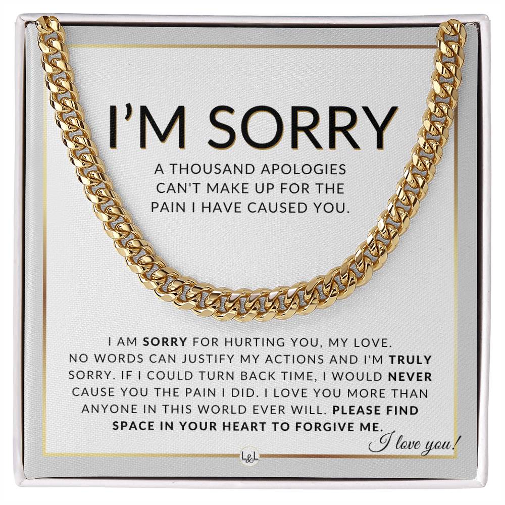 I Am Sorry Gift For Him - Sorry For Hurting You - Apology Gift For Husband, Fiancé or Boyfriend - Men's Chain Necklace + Heartfelt Message - Liliana and Liam