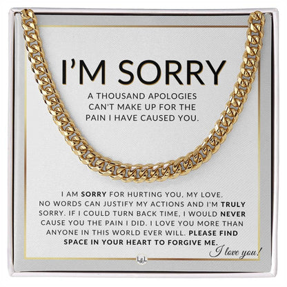 I Am Sorry Gift For Him - Sorry For Hurting You - Apology Gift For Husband, Fiancé or Boyfriend - Men's Chain Necklace + Heartfelt Message - Liliana and Liam