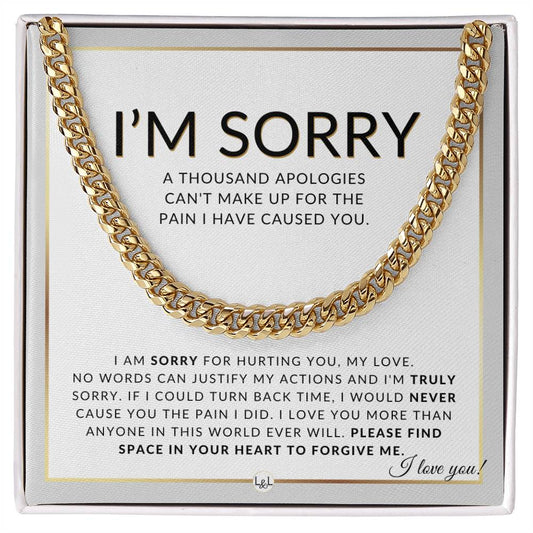 I Am Sorry Gift For Him - Sorry For Hurting You - Apology Gift For Husband, Fiancé or Boyfriend - Men's Chain Necklace + Heartfelt Message - Liliana and Liam