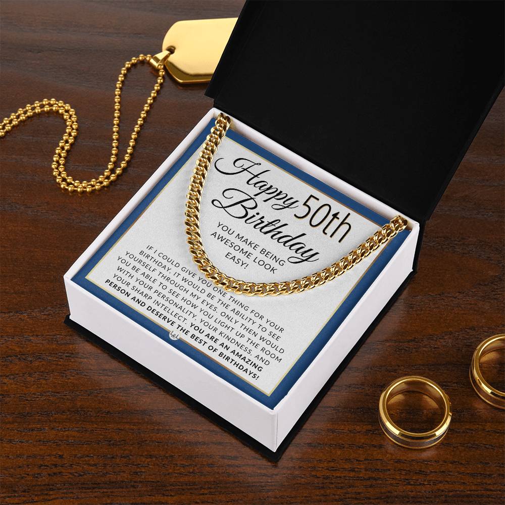 Happy 50th Birthday - Cuban Chain Necklace - Great Birthday Gift For Men
