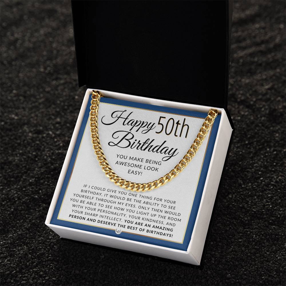 Happy 50th Birthday - Cuban Chain Necklace - Great Birthday Gift For Men