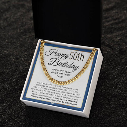 Happy 50th Birthday - Cuban Chain Necklace - Great Birthday Gift For Men