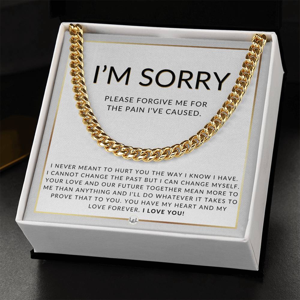 I Am Sorry Gift For Him - Please Forgive Me - Apology Gift For Husband, Fiancé or Boyfriend - Men's Chain Necklace + Heartfelt Message - Liliana and Liam
