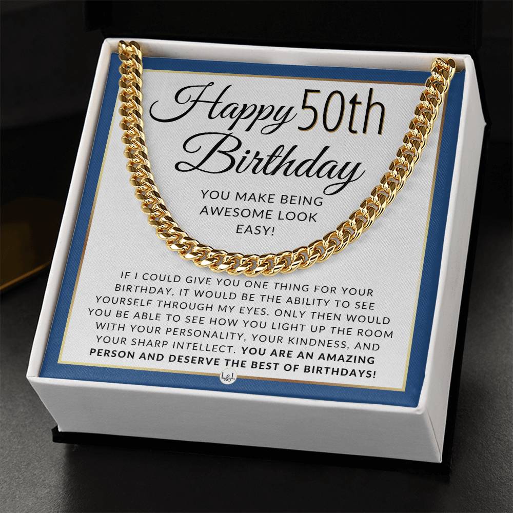 Happy 50th Birthday - Cuban Chain Necklace - Great Birthday Gift For Men