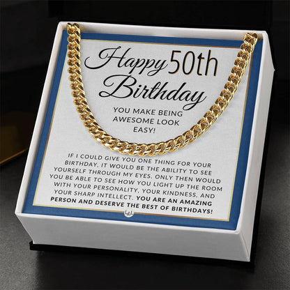 Happy 50th Birthday - Cuban Chain Necklace - Great Birthday Gift For Men