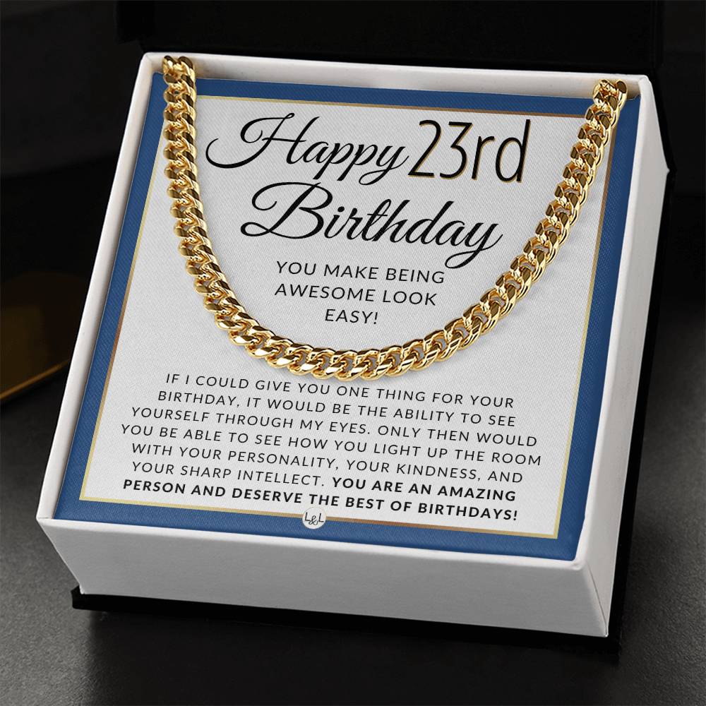 Happy 23rd Birthday Cuban Link Necklace - Birthday Gift for Him