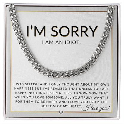 I Am Sorry Gift For Him - From The Bottom Of My Heart - Apology Gift For Husband, Fiancé or Boyfriend - Men's Chain Necklace + Heartfelt Message - Liliana and Liam