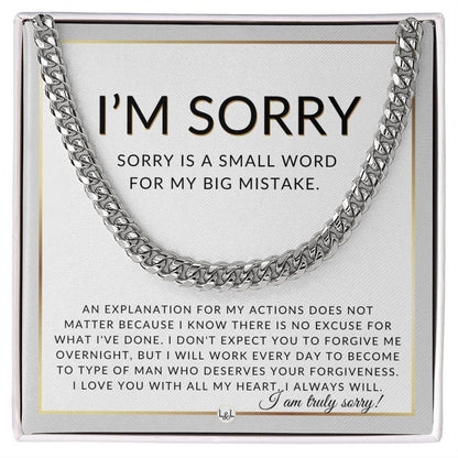 I Am Sorry Gift For Him - No Excuses - Apology Gift For Husband, Fiancé or Boyfriend - Men's Chain Necklace + Heartfelt Message - Liliana and Liam