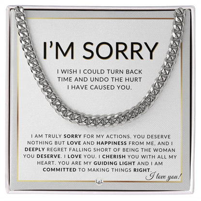 I Am Sorry Gift For Him - Sorry For My Actions - Apology Gift For Husband, Fiancé or Boyfriend - Men's Chain Necklace + Heartfelt Message - Liliana and Liam