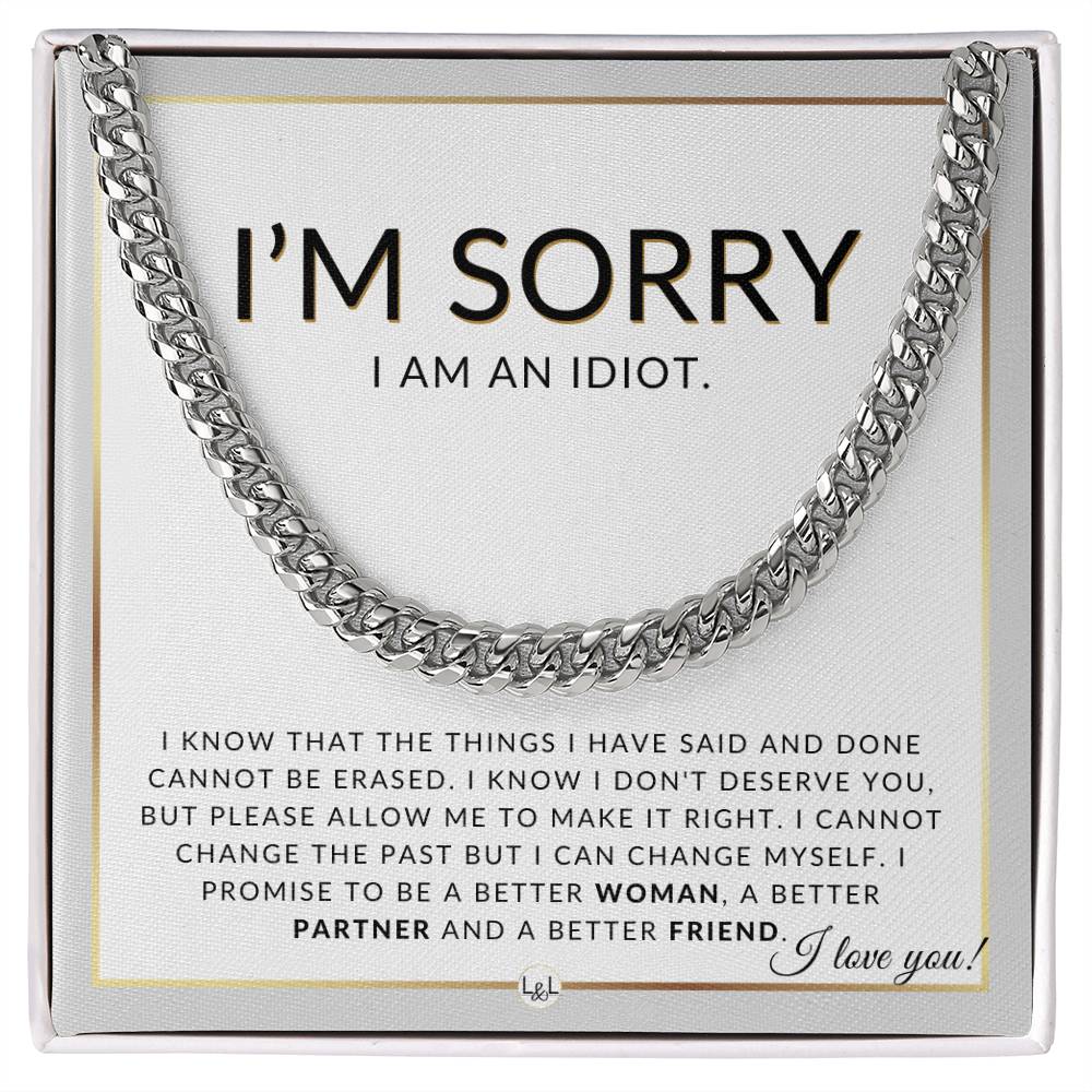 I Am Sorry Gift For Him - I Can Change - Apology Gift For Husband, Fiancé or Boyfriend - Men's Chain Necklace + Heartfelt Message - Liliana and Liam