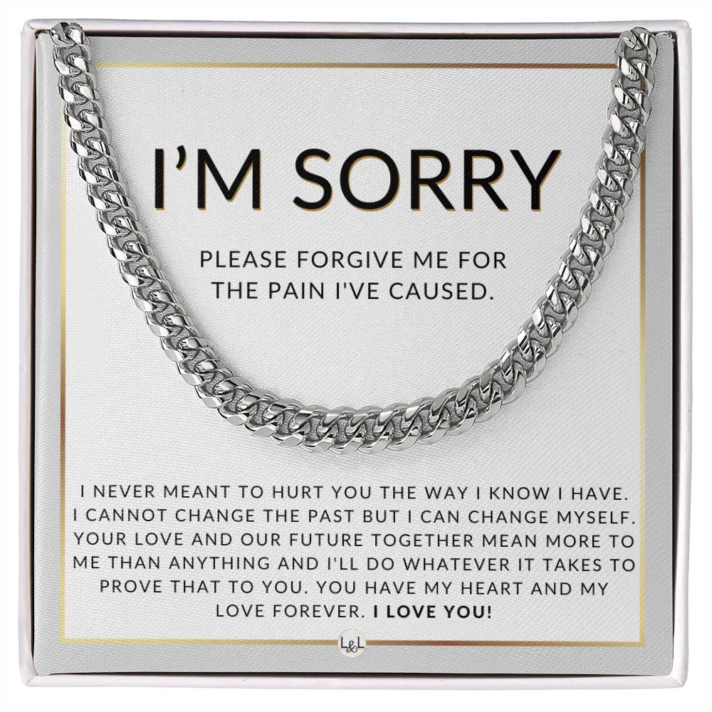 I Am Sorry Gift For Him - Please Forgive Me - Apology Gift For Husband, Fiancé or Boyfriend - Men's Chain Necklace + Heartfelt Message - Liliana and Liam