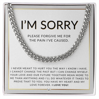 I Am Sorry Gift For Him - Please Forgive Me - Apology Gift For Husband, Fiancé or Boyfriend - Men's Chain Necklace + Heartfelt Message - Liliana and Liam