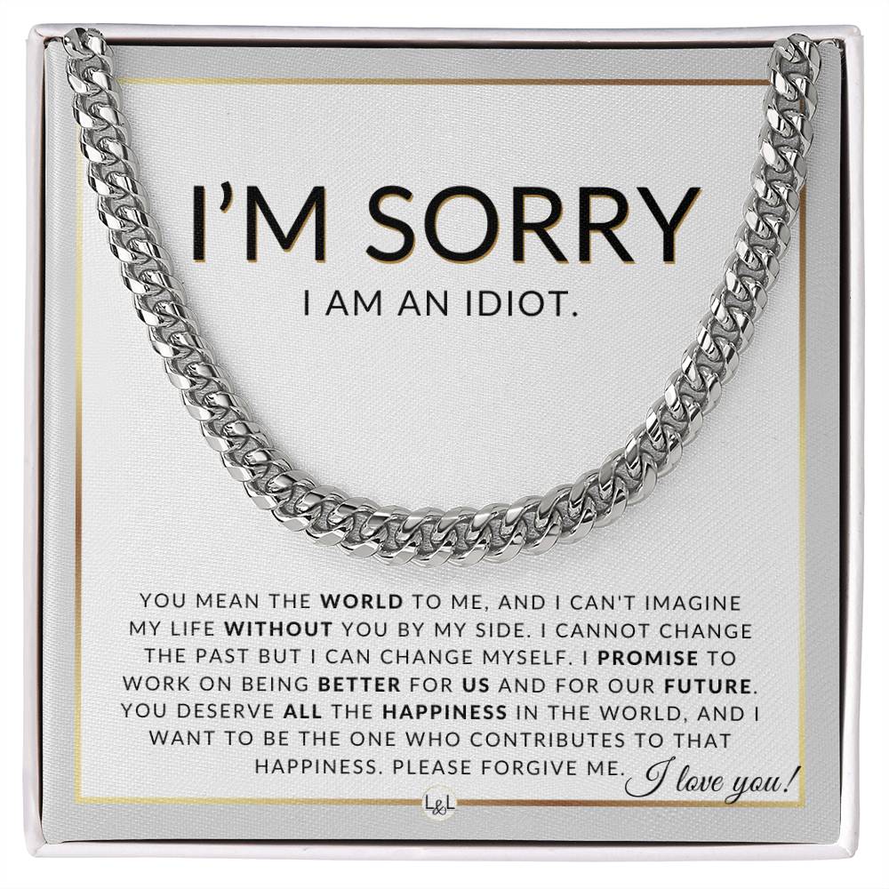 I Am Sorry Gift For Him - You Mean The World - Apology Gift For Husband, Fiancé or Boyfriend - Men's Chain Necklace + Heartfelt Message - Liliana and Liam