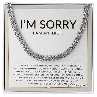 I Am Sorry Gift For Him - You Mean The World - Apology Gift For Husband, Fiancé or Boyfriend - Men's Chain Necklace + Heartfelt Message - Liliana and Liam