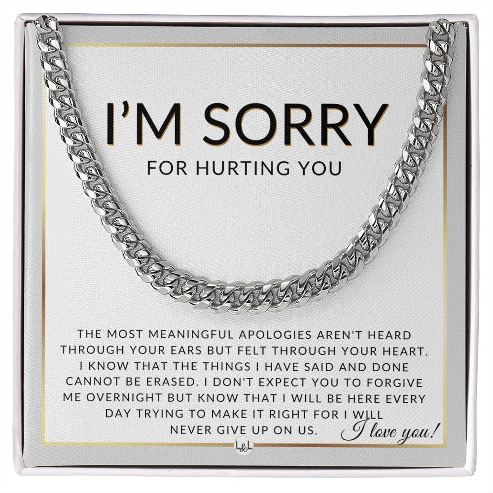 I Am Sorry Gift For Him - Never Giving Up - Apology Gift For Husband, Fiancé or Boyfriend - Men's Chain Necklace + Heartfelt Message - Liliana and Liam