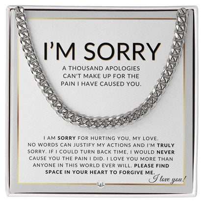 I Am Sorry Gift For Him - Sorry For Hurting You - Apology Gift For Husband, Fiancé or Boyfriend - Men's Chain Necklace + Heartfelt Message - Liliana and Liam