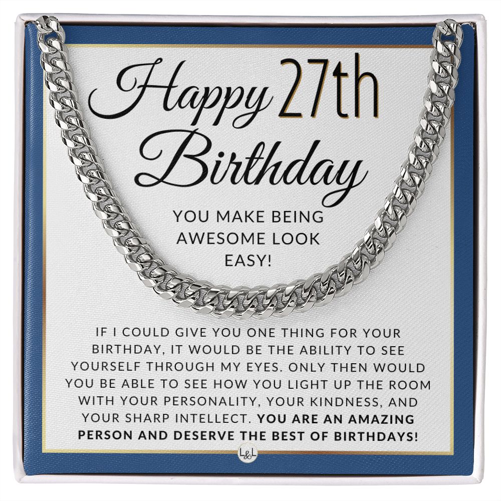 27th Birthday Gift For Him - Necklace For 27 Year Old Birthday - Great Birthday Gift For Men - Great Jewelry Present For Guys