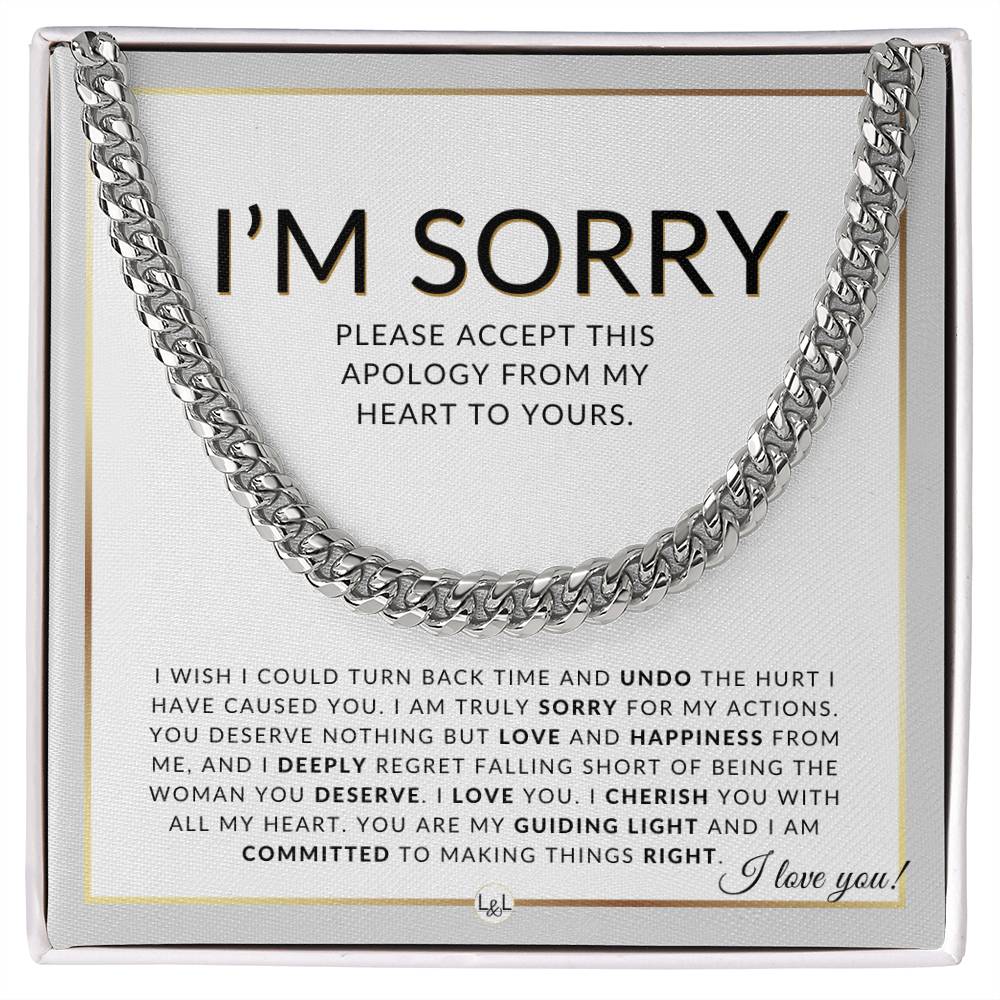 I Am Sorry Gift For Him - I Deeply Regret Falling Short - Apology Gift For Husband, Fiancé or Boyfriend - Men's Chain Necklace + Heartfelt Message - Liliana and Liam