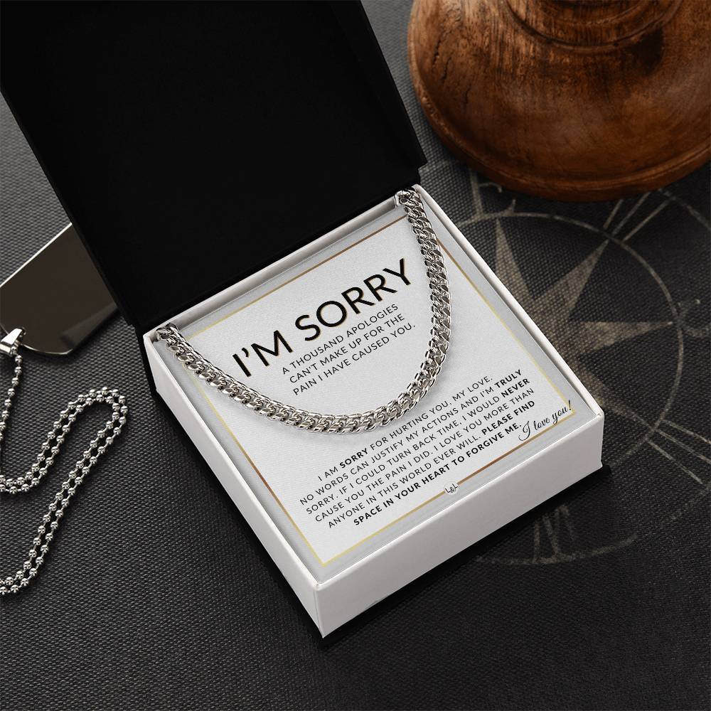 I Am Sorry Gift For Him - Sorry For Hurting You - Apology Gift For Husband, Fiancé or Boyfriend - Men's Chain Necklace + Heartfelt Message - Liliana and Liam