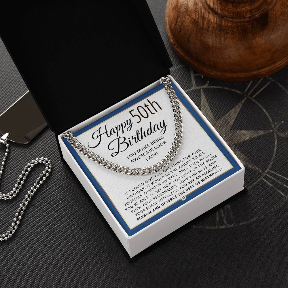 Happy 50th Birthday - Cuban Chain Necklace - Great Birthday Gift For Men