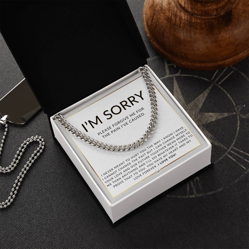 I Am Sorry Gift For Him - Please Forgive Me - Apology Gift For Husband, Fiancé or Boyfriend - Men's Chain Necklace + Heartfelt Message - Liliana and Liam