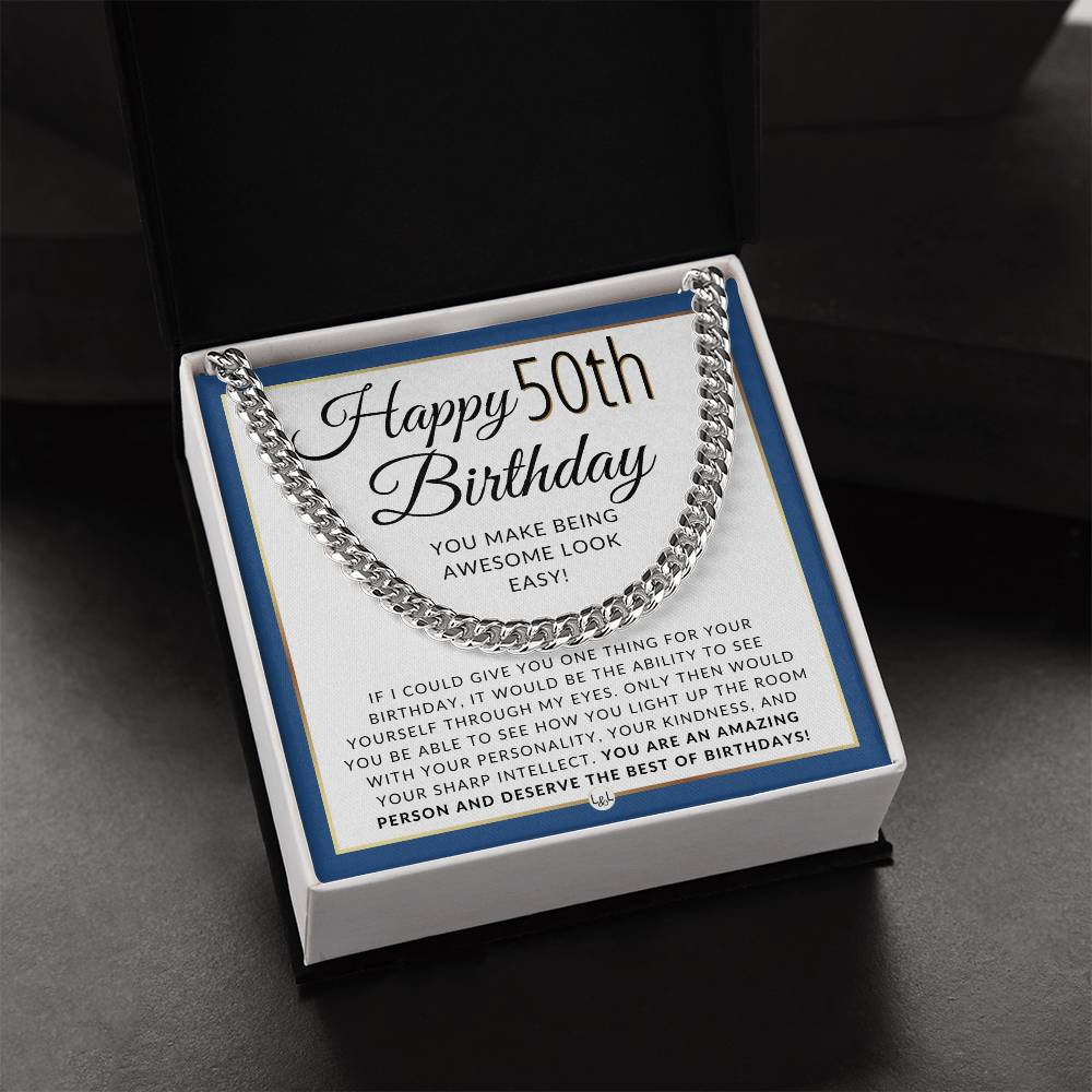 Happy 50th Birthday - Cuban Chain Necklace - Great Birthday Gift For Men