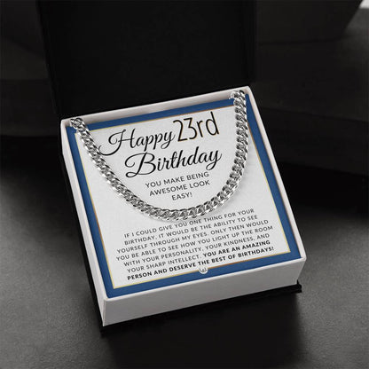 Happy 23rd Birthday Cuban Link Necklace - Birthday Gift for Him