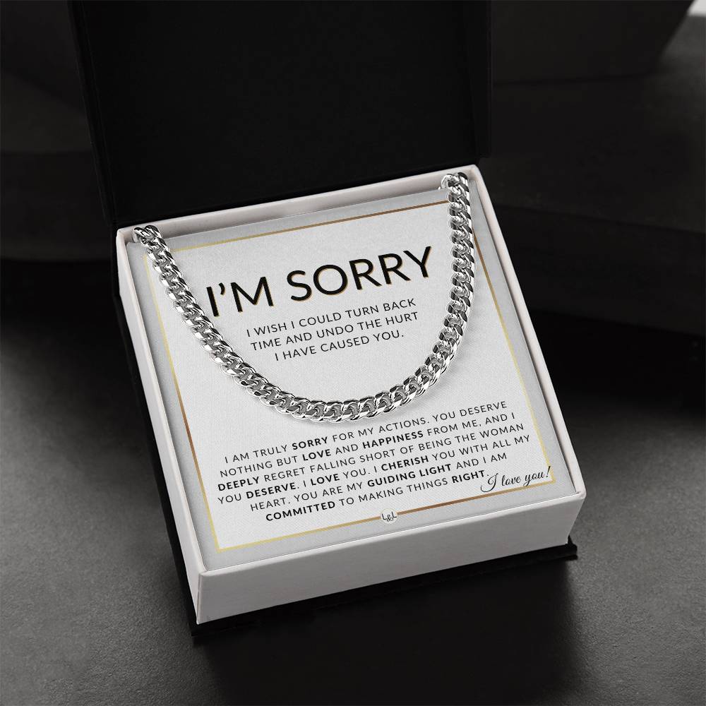 I Am Sorry Gift For Him - Sorry For My Actions - Apology Gift For Husband, Fiancé or Boyfriend - Men's Chain Necklace + Heartfelt Message - Liliana and Liam
