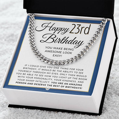 Happy 23rd Birthday Cuban Link Necklace - Birthday Gift for Him