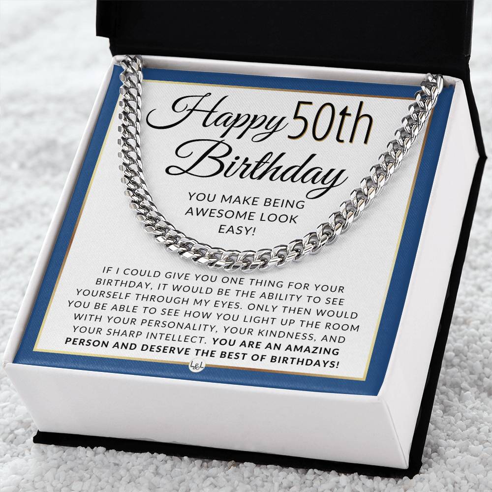 Happy 50th Birthday - Cuban Chain Necklace - Great Birthday Gift For Men