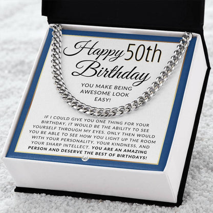 Happy 50th Birthday - Cuban Chain Necklace - Great Birthday Gift For Men