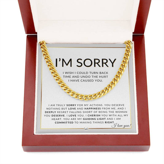 I Am Sorry Gift For Him - Sorry For My Actions - Apology Gift For Husband, Fiancé or Boyfriend - Men's Chain Necklace + Heartfelt Message - Liliana and Liam