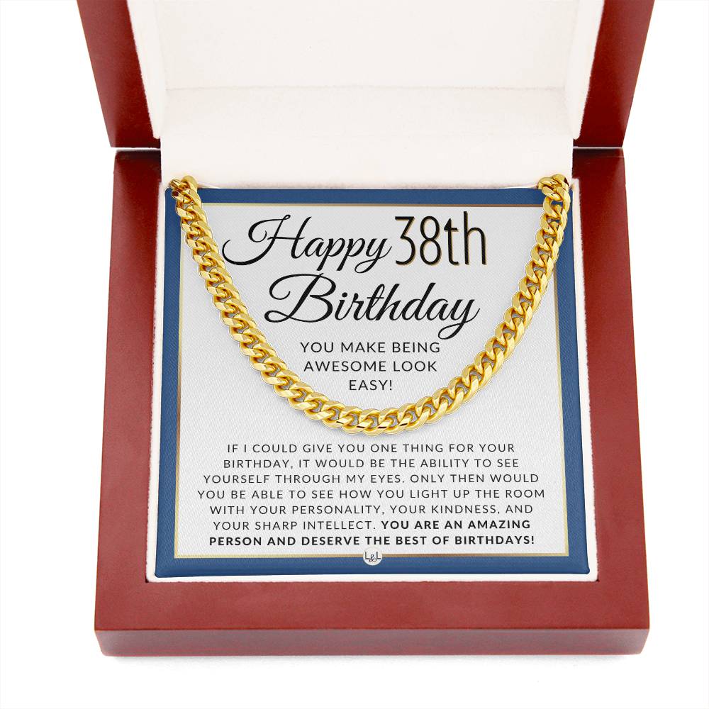 38th Birthday Gift For Him - Necklace For 38 Year Old Birthday - Men's Chain Necklace + Heartfelt 38th Birthday Message - Great Birthday Gift For A Man - Jewelry For Guys - Liliana and Liam