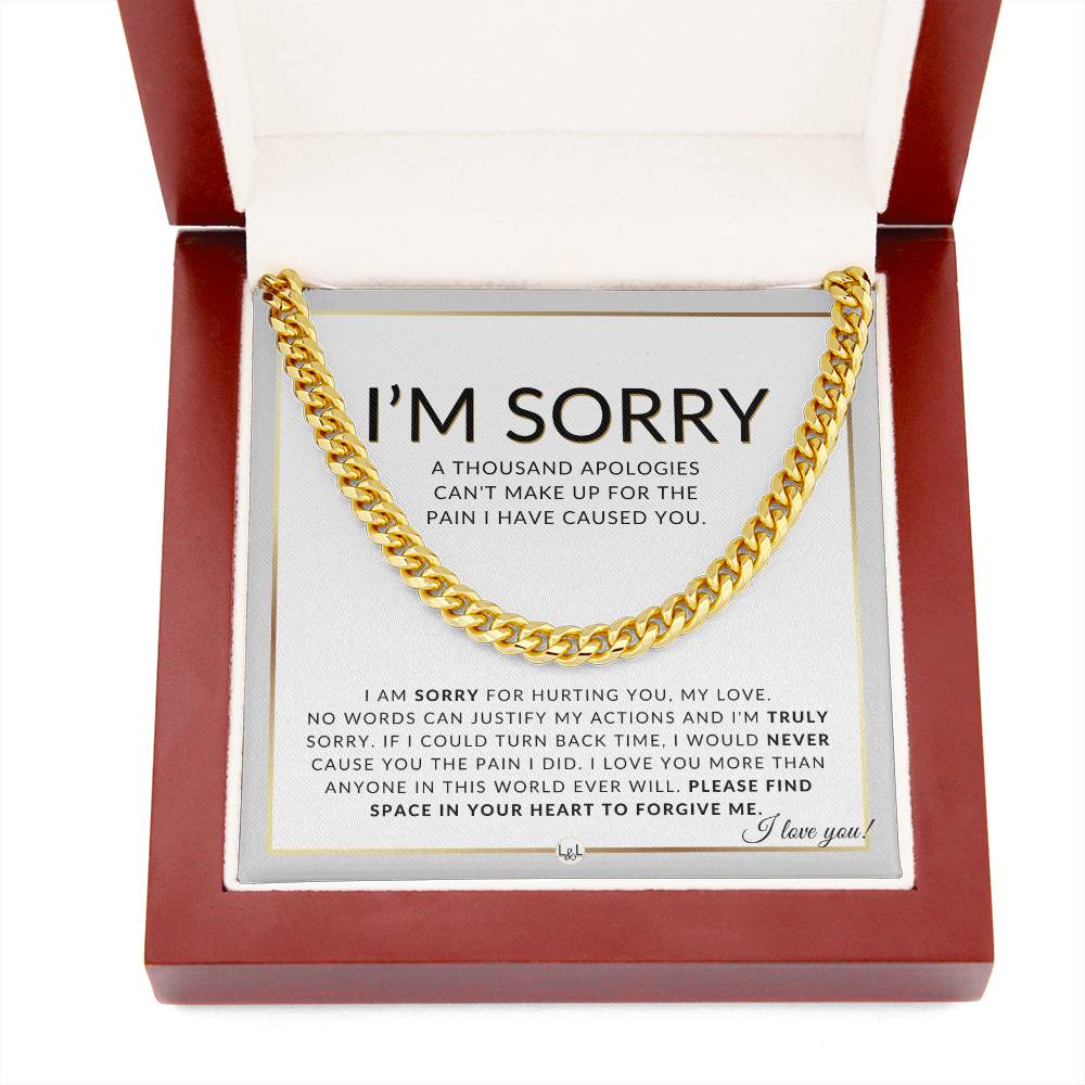 I Am Sorry Gift For Him - Sorry For Hurting You - Apology Gift For Husband, Fiancé or Boyfriend - Men's Chain Necklace + Heartfelt Message - Liliana and Liam