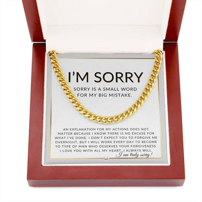 I Am Sorry Gift For Him - No Excuses - Apology Gift For Husband, Fiancé or Boyfriend - Men's Chain Necklace + Heartfelt Message - Liliana and Liam