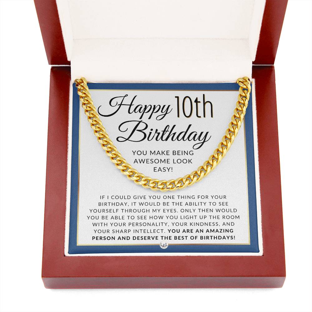 10th Birthday Gift For Him - Necklace For 10 Year Old Birthday - Men's Chain Necklace + Heartfelt 10th Birthday Message  - Great Birthday Gift For A Young Man- Jewelry For Guys, Preteen