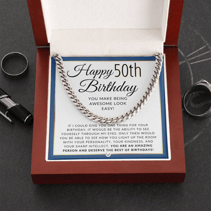 Happy 50th Birthday - Cuban Chain Necklace - Great Birthday Gift For Men