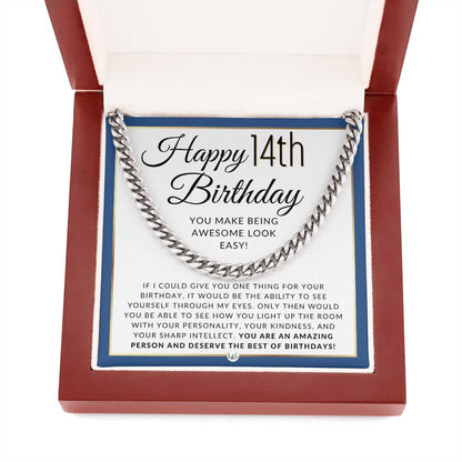 14th Birthday Gift For Him - Chain Necklace For 14 Year Old Boy Birthday - Men's Chain Necklace + Heartfelt 14th Birthday Message - Great Birthday Gift For A Young Man - Jewelry For Guys, Teenager - Liliana and Liam