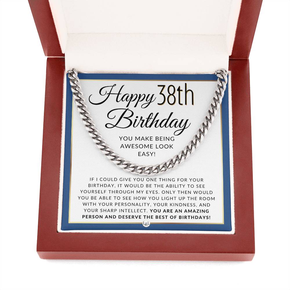 38th Birthday Gift For Him - Necklace For 38 Year Old Birthday - Men's Chain Necklace + Heartfelt 38th Birthday Message - Great Birthday Gift For A Man - Jewelry For Guys - Liliana and Liam