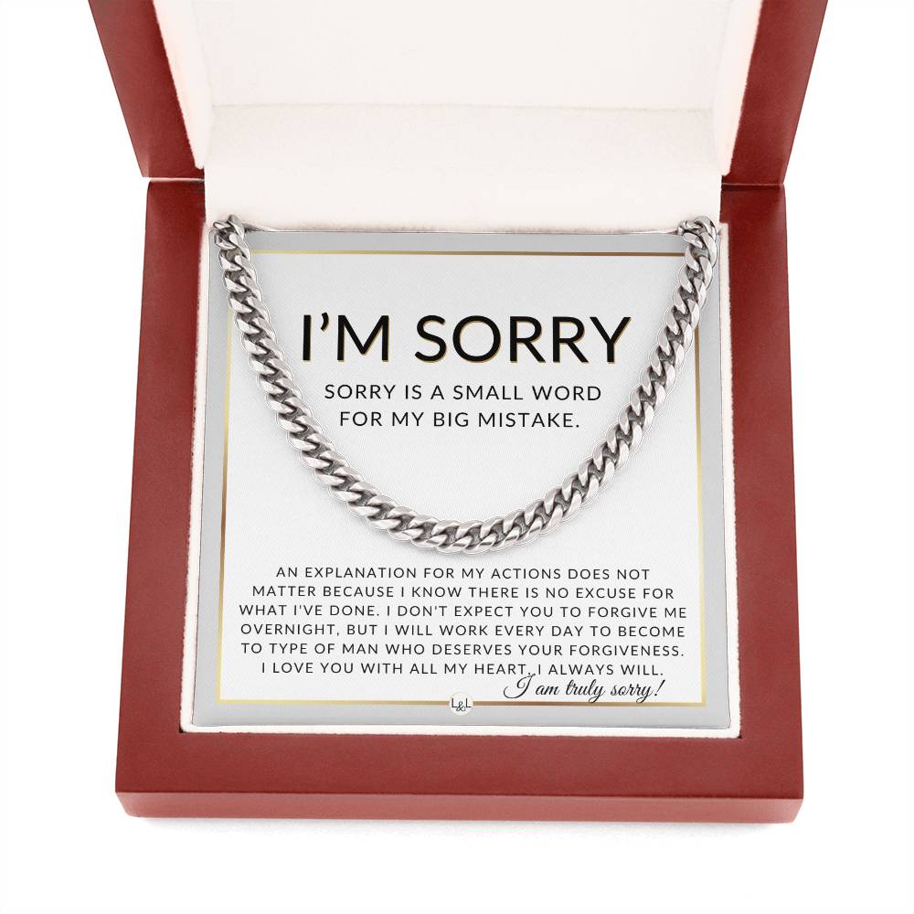I Am Sorry Gift For Him - No Excuses - Apology Gift For Husband, Fiancé or Boyfriend - Men's Chain Necklace + Heartfelt Message - Liliana and Liam