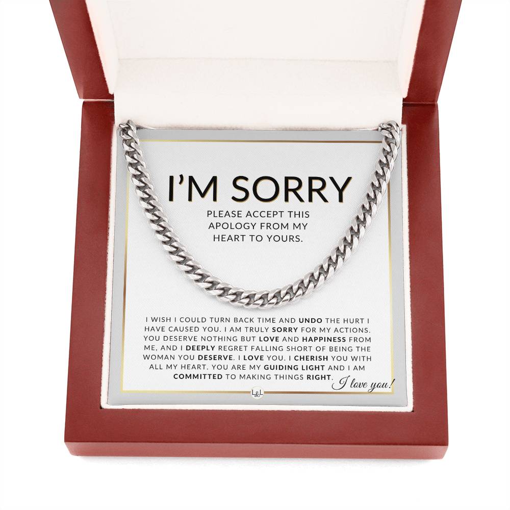 I Am Sorry Gift For Him - I Deeply Regret Falling Short - Apology Gift For Husband, Fiancé or Boyfriend - Men's Chain Necklace + Heartfelt Message - Liliana and Liam