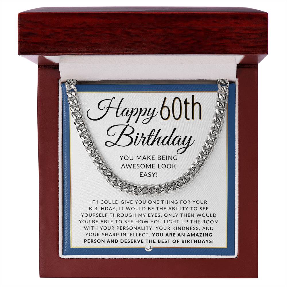 60th Birthday Gift For Him - Chain Necklace For A 60 Year Old Man's Birthday - Birthday Gift For Men - Jewelry For Guys