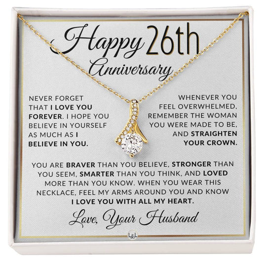26th Anniversary Gift For Wife - Drop Pendant Necklace + Heartfelt Anniversary Message For Her - Liliana and Liam