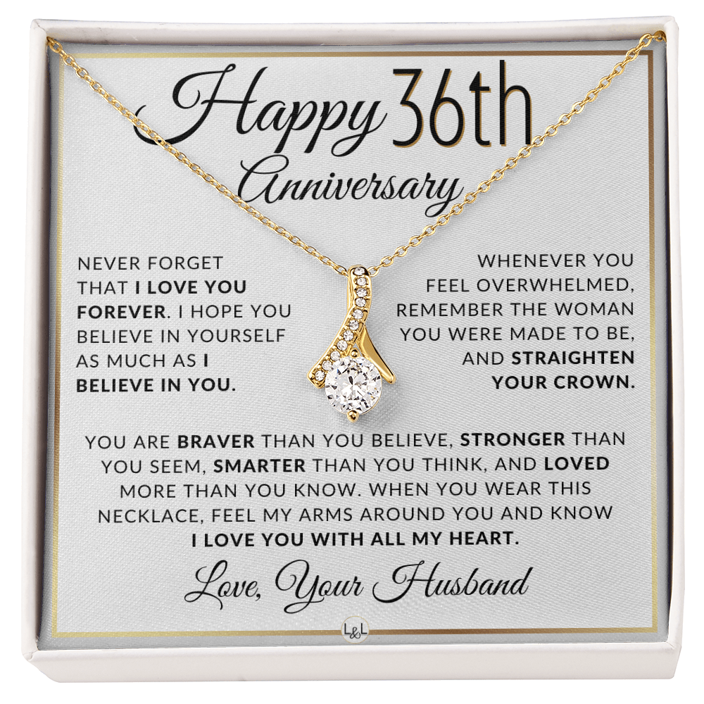 36th Anniversary Gift For Wife - Anniversary Gift Idea For Your Wife - Drop Pendant Necklace + Heartfelt Anniversary Message
