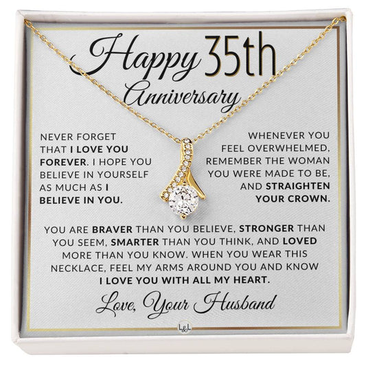 35th Anniversary Gift - Elegant Drop Pendant Necklace + Heartfelt Message for Wife - Liliana and Liam