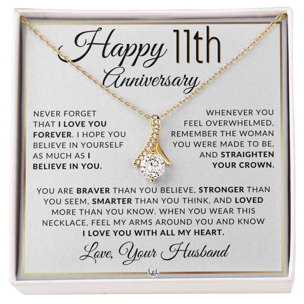 11th Anniversary Gift For Wife - Anniversary Gift Idea For Wife - Drop Pendant Necklace + Heartfelt Anniversary Message For Her - Liliana and Liam